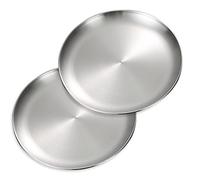 Betinyar 2 platos llanos de acero inoxidable de 10.2 pulgadas, platos de metal para ensalada de carne, plato de acero inoxidable para acampar al aire libre (plata, 26 cm)