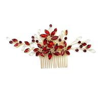 BETITETO Accesorio para el pelo de novia con cristal rojo con peine, flor de vid dorada, accesorios para el cabello para mujeres y niñas (dorado, rojo-2)