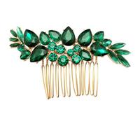 BETITETO Accesorios para el cabello de cristal para novia, pequeña pieza dorada para el cabello con peine para mujeres y niñas (verde)