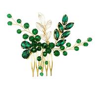 BETITETO Peine de cristal para novia de boda, hojas de vid doradas, accesorios para el cabello para mujeres y niñas (verde)