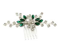 BETITETO Peine de novia verde pequeño para boda, color blanco, esmeralda, cristal, plata, vid, accesorios para mujeres y niñas
