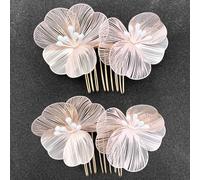 BETITETO - Peines de pelo para novia (2 unidades), diseño de flor de metal para mujer y niña (rosa rosa)