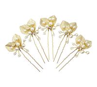 Betiteto Pins de cabello de oro nupcial 5pcs Pearl Metal Hoja Piezas para la boda Accesorios para mujeres nias