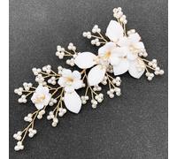 BETITETO Pinza para el pelo de novia, color blanco, perla de cerámica, diseño de hojas, accesorios para mujeres y niñas