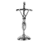 BETOOKY Adorno de Cruz Metálica Vintage con Base Adhesiva Plata, Crucifijo de Pie para Decoración Religiosa de Mesa y Coche, Escultura Católica de Altar, Figura Coleccionable Cristiana