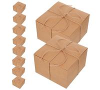 BETOOKY Caja de Obsequio Cuadrada con Cuerda de Cáñamo de Papel Kraft y Etiquetas sin Estampado, Resistente y Fácil de Armar en Cumpleaños y Bodas, Pack de 10 para Regalos Elegantes