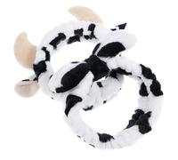BETOOKY Diademas de Spa para Niñas 2 Pcs Estampado de Vaca, Accesorios Cabello de Tela Elástica, Diadema para Lavado Facial y Maquillaje Lazo y Cuernos
