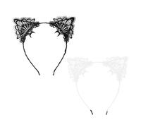 BETOOKY Diademas Orejas de Gato de Encaje Negro 2piezas Aro Cabello Accesorio para Fiestas y Disfraces para Niñas y Mujeres