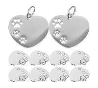 BETOOKY Etiquetas para Mascotas 10 Piezas en Acero Inoxidable, Placas de Identificación en Blanco con Diseño de Huella y Corazón Hueco, Resistentes y Ligeras para Grabar Nombre y