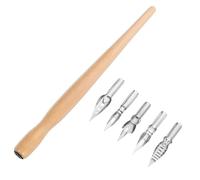 BETOOKY Pluma de Inmersión para Caligrafía Vintage con Diseño Irregular y Punta Doblada, Madera y Acero, Líneas Suaves para Lettering y Trabajo Detallado, 1 Set