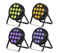 BETOPPER Focos Par LED 12x18W, Luces Escénicas RGB+Lim mbar+UV 6-en-1 con Efecto Wash/Strobe, DMX512/Activación por Sonido, para DJ, Fiestas, Conciertos, Bares (4 Unid.)