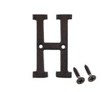 Betorcy Número de dirección de 7,6 cm, números de casa para exteriores, letras de metal de hierro fundido, decoración de buzón de puerta de jardín con tornillos, letra H negra