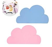 BETOY Mantel Individual de Silicona, 2 pcs Niños Alfombrilla con Forma de Nube Silicona Placemat Antideslizante Termoaislante Portátil Rosado, Azul, 48x27x0,21cm