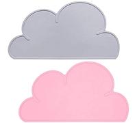 BETOY Mantel Individual de Silicona, 2 pcs Niños Alfombrilla con Forma de Nube Silicona Placemat Antideslizante Termoaislante Portátil Rosado Gris, 48x27x0,21cm