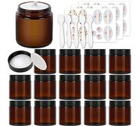 Betrome Tarros de cristal ámbar de 4 onzas, paquete de 15, recipientes redondos vacíos, botes de almacenamiento para crema de loción facial con forro interior blanco y tapas negras