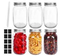 Betrome Tarros de vidrio de boca ancha de 32 onzas, tarros de vidrio de 1000 ml con tapas herméticas de metal, recipientes transparentes para almacenamiento de avena, mermelada, miel, ensaladas,