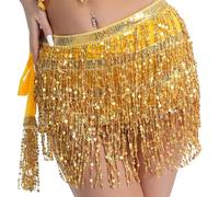 Betrynidil Falda Flecos,Faldas Lentejuelas,Falda de Danza del Vientre para Mujer,Vestido con Falda de Flecos Rave,para Halloween,Navidad,Fiestas de Disfraces y Carnavales (Dorado)