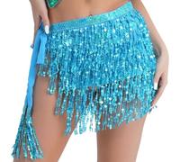 Betrynidil Falda Flecos,Faldas Lentejuelas,Falda de Danza del Vientre para Mujer,Vestido con Falda de Flecos Rave,para Halloween,Navidad,Fiestas de Disfraces y Carnavales (Azul Cielo)