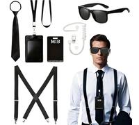 Betrynidil Kit De Traje De Guardia De Seguridad Secreto, Accesorios De Agente, Servicio Secreto Juego De Disfraces Espía Accesorios Con Gafas Corbata Para Hombres Mujeres Para Cosplay (C)