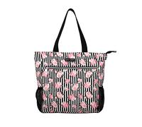 Betsey Johnson 15.6 Inch Zipper Shoulder Tote Bag -Lightweight Large Durable Polyester Laptop Handbag with Top Handles Compartments and Mesh Side Pockets for Gym Business Work (Stripe Roses)