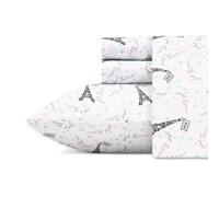 Betsey Johnson Je Taime Paris Juego de sαbanas de microfibra azul de 4 piezas, tamaρo King