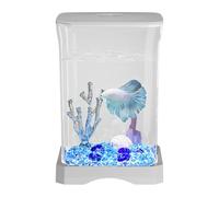 Betta Aquarium Tank, HD Fish Tank, Small Betta Fish Tank, Aquarium Starter Kit, LED Fish Tank, Fish Bowl Ornamental, Small Aquarium with Light for Kitchen Study Room Living Room Bedroom (White, Black)