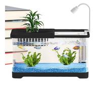 Betta Fish Aquarium - Kit de pecera de escritorio pequeño, cuenco de vidrio transparente con alimentador | Mini para camarones gupy, caracol, tortuga, medusas, tanque para mascotas apto para
