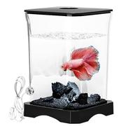 Betta Fish Aquariums - Pequeños tanques de peces acrílicos, luz LED, cuenco con agujero de alimentación, decoración de escritorio para el hogar, oficina, dormitorio, encimera, mini tanque betta