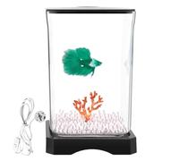 Betta Fish Aquariums - Small Acrylic Betta Fish Tank with LED Lighting, Feeding Hole & Lid, Modern Desktop Bett Bowl, Decorative Clear Fishes Habitat For Home Offices, Study Room & Living Room Decor