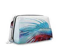 Betta Fish, bolsa de cosméticos de cuero de gran capacidad, pez betta sobre fondo blanco y negro, bolsa de maquillaje multifuncional para mujer, azul y rojo, M, Azul rojo_3, Talla única, Estuche de