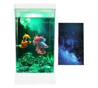 Betta Fish Tank, Desktop Aquarium Starter Kit, 4.14x4.14in Tabletop Landscape Holder, Built-in Filter System, LED Lighting Feature for Small Decorative, Setup Apartment, Home
