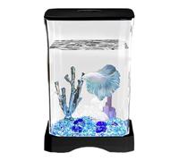 Betta Fish Tank, kit de iniciación de acuario de mesa, pequeño acuario rectangular con lámpara LED y de filtración, hábitat de peces compacto para decoración del hogar, oficina y escritorio