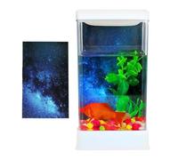 Betta Fish Tank - Mini kit de acuario de mesa, configuración de cuenco de filtro iluminado por LED, diseño de cubo compacto, tema de lugar de trabajo en casa, función de agua decorativa, pantalla de