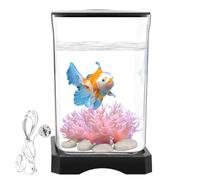 Betta Fish Tank, Small Acrylic Aquarium with LED Lighting, 6,97 x 4,65 in Clear Betta Bowl Water Landscaping, Stylish Desktop Decoration, Ideal para pantallas de hogar y oficina