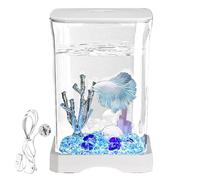 Betta Fish Tank, Small Acrylic Aquarium with Led Lighting, Clear Water Landscaping Betta Bowl for Desktop Décor, Shrimp, Crabs, Spiders, 6.97x4.65x4.65 Inches