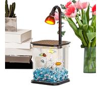 Betta Fish Tank, Small Ambient Light Aquarium, Bowl, Compact Desktop Decoration, Easy Clean Design, Home Office Outdoor Table Landscaping Crab, 13.2x11.7x14.1cm