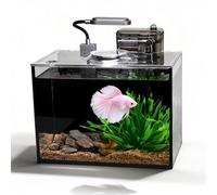Betta - Tanque de peces, kit de iniciación de acuario, kit de pecera de 2.8 galones, acuario pequeño, acuario pequeño, nano acuario ultra transparente con luz, filtro, adoquines, arena y plantas