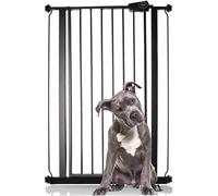 Bettacare Barreras de seguridad para niños y mascotas, 75cm - 83cm, Negro mate, Puerta extra alta de 104cm de altura, Barrera de presión para escaleras, Puerta de bebé adecuada para perros