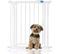 Bettacare Puerta para Mascotas de Cierre automático, 68.5cm - 75cm, Blanco, Estrecho, Puerta de Escalera de Ajuste a Presión Estrecha para Perros y Cachorros, Barrera de Seguridad para Puertas