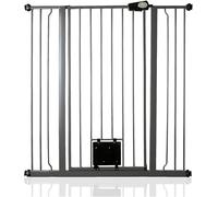 Bettacare Puerta Extra Alta para Mascotas con Trampilla Bloqueable para Gatos, 100,8cm - 108,4cm, Gris Pizarra, Altura de 104cm, Barrera de Seguridad Extra Alta para Perros con Trampilla para Gatos