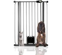 Bettacare Barrera para Mascotas con Trampilla Bloqueable, 75cm - 84cm, Gris Pizarra, Altura de 104cm, Barrera de Seguridad Extra Alta para Perros con Trampilla para Gatos, Instalación Fácil
