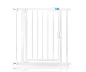 Bettacare Puerta para Mascotas con Cierre Automático, 75cm - 82cm, Blanca, Puerta de Escalera de Ajuste a Presión para Perros y Cachorros, Barrera de Seguridad para Puertas
