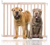 Bettacare Puerta para Perros de Madera Maciza con Fijación por Tornillos, 63,5cm - 105,5cm, Madera Natural, Puerta de Madera para Perros, Puerta de Seguridad para Mascotas