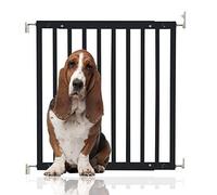 Bettacare Puerta para Perros de Madera Maciza con Fijación por Tornillos, 63,5cm - 105,5cm, Negra, Puerta de Madera para Perros, Puerta de Seguridad para Mascotas