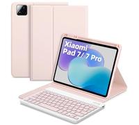 Bettdow Funda con Teclado para Xiaomi Pad 7 11.2" 2024, Español Ñ Desmontable Teclado con Funda Protectora para Xiaomi Pad 7/ Pad 7 Pro 11.2 Pulgadas 2024, Rosa