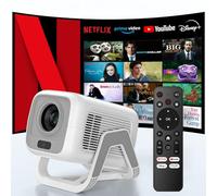 Bettdow para Netflix Oficial Mini Proyector 4K, 1080P Proyector Portatil Giratorio, Enfoque Automático/Corrección Trapezoidal, 10000 Lúmenes, Android 13 & BT 5.2, Cine en Casa y Exteriores, Blanco