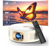 Bettdow Proyector 4K, 9000 Lúmenes Full HD 1080P, Enfoque Eléctrico, Corrección Trapezoidal Automática, Proyector de Video con WiFi6 y Bluetooth 5.0, Proyector Cerrado para Cine en Casa (Beige)