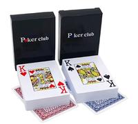 Bettecso Set de 2 Barajas, Poker Club Cartas 100% Plástico, 54 Cartas por Baraja, Roja y Azul, 6,3 x 8,8 cm, con Comodines Joker, Juego Poker Texas Hold'em