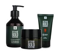BETTER BE BOLD Rutina de cuidado de la calvicie "superventas (0-3 mm) | Crema calva matificante (0-3 mm) + champú calvo nutritivo (0-6 mm) + Invisible Sun Fluid SPF 50 I Cuidado del cuero cabelludo 0