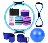 Better - Kit de pilates, kit esencial de pilates para mujeres, bandas de glúteos para entrenar glúteos, pelota de yoga, 25 cm, figura 8, banda de resistencia, bandas de yoga para estiramiento (azul)
